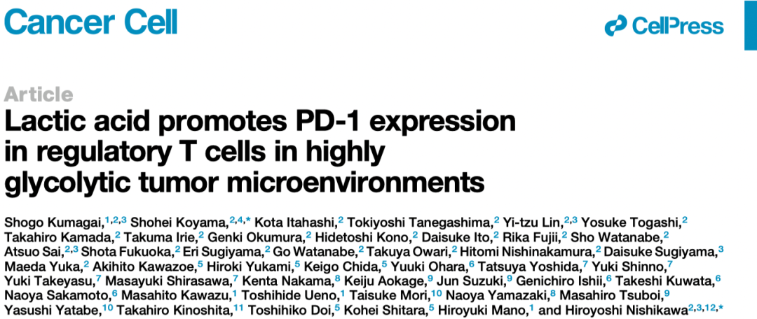 Cancer Cell | 乳酸代謝通過(guò)調(diào)節(jié)腫瘤微環(huán)境中PD-1的表達(dá)決定了腫瘤免疫治療的有效性